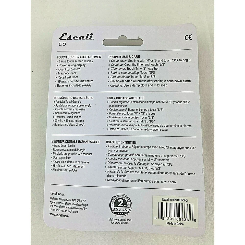 Escali Touch Screen Large LCD Display Digital Timer, Green, Magnetic 3
